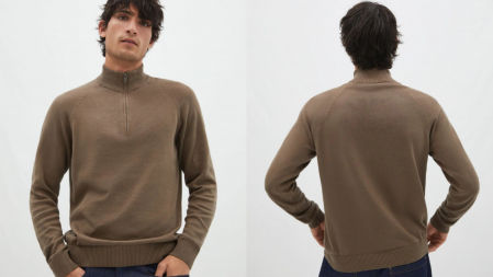 Jersey de hombre marrón de cuello perkins con cremallera de Adolfo Domínguez