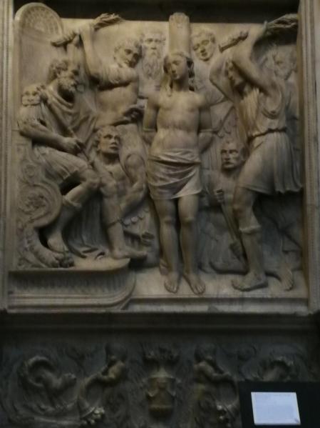 Representación del martirio de Santa Eulalia en el trascoro de la Catedral de Barcelona.