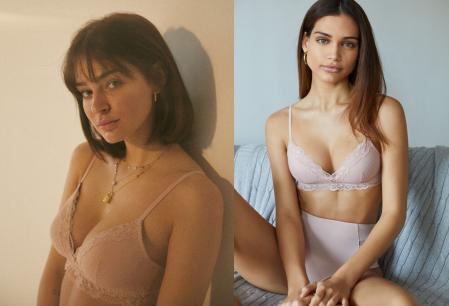 Sujetador triangular LOVELY de tul flocado rosa y con detalles en encaje