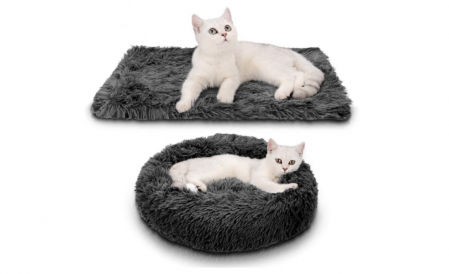 Cama para gatos con una alfombra suave