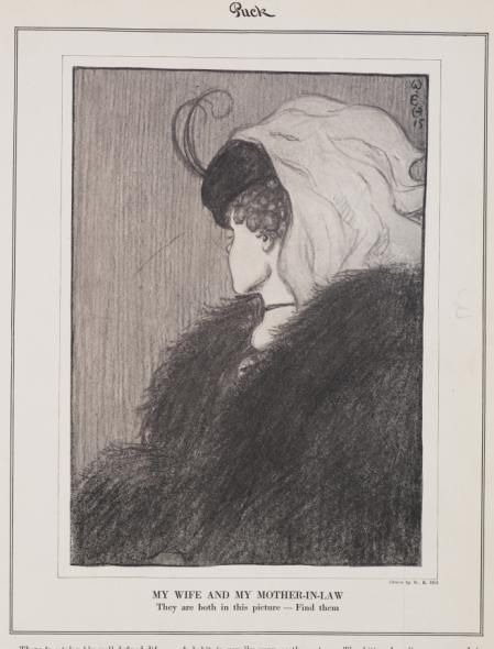 Dibujo del inglés W.E. Hill de 1915 titulado 'Mi mujer y mi suegra'