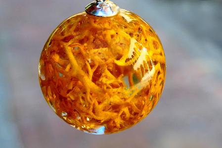 Joya de resina con un elemento de la naturaleza encapsulado.