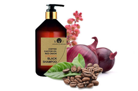 Black Shampoo con café ricino, Keratina y extracto de cebolla