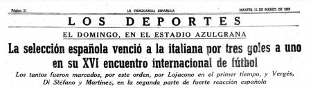 Titular de la crónica del triunfo de España en el primer partido en el Camp Nou.