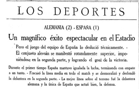 Titular de la crónica del España - Alemania de 1936 en Montjuïc.