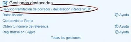 Opción para entrar al borrador en la web de la renta