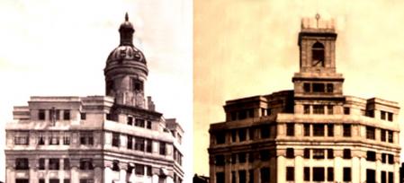 Cambio en la cúpula redondeada de este edificio de la Plaza de Catalunya porque al Gobierno de Franco no le gustaba.