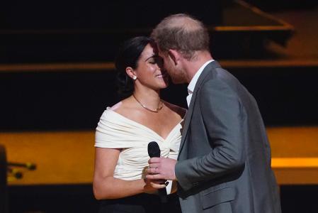 Prince Harry and Meghan Markle, Duke and Duchess of Sussex, at opening ceremony of the Invictus Games in The Hague, The Netherlands, 16 april 2022.