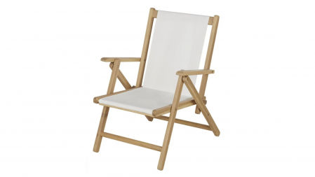 Sillón plegable de madera de acacia maciza y tela color crudo Danielo