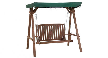 Banco columpio de jardín de madera con dosel verde Outsunny
