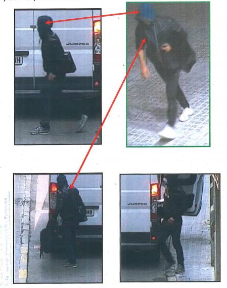 Comparativa de las imágenes del sospechoso con la del agresor tras la violación. Coincide capucha.








Violación Igualada