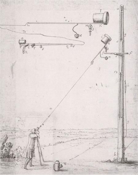 Telescopio “aéreo” utilizado por Christian Huygens. Ilustración de ‘Astroscopia Compendiaria tubi optici molimine liberata’, 1684.