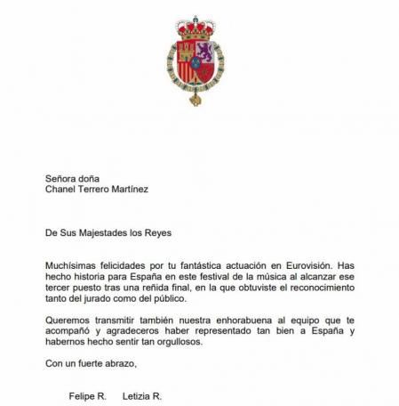 El comunicado de la Casa Real felicitando a Chanel por su tercer puesto en Eurovisión 2022