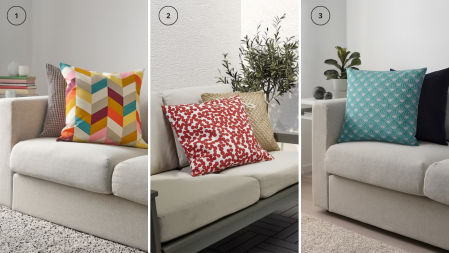 Cojines de salón: modelos GULLBERGSÖ, HANNELISE y FÖRNAMOTT