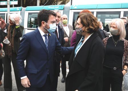 07 - 03 - 2022 / Barcelona / Pere Aragones y Ada  Colau presentan la union de tramvias por diagonal / foto: Llibert Teixidó