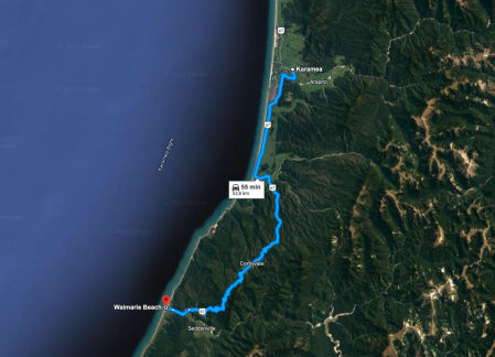 Grafico de la Karamea Highway con sus 68 curvas