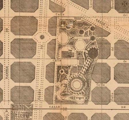 Plano de Los Campos Eliseos de Barcelona.