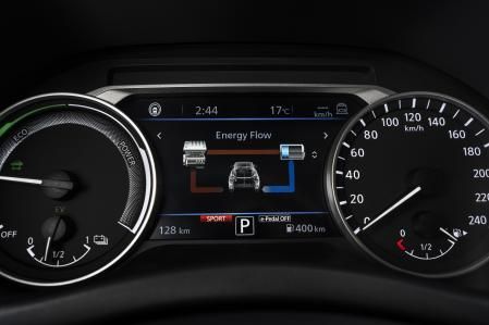 El panel de instrumentación incluye una pantala digital en la que se muestran diversas informaciones, como el flujo de la energía 