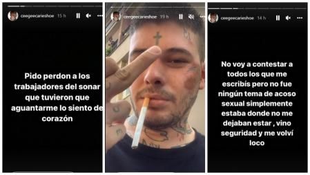 Captura de Instagram de la cuenta de Cecilio G donde pide perdón por los sucedido