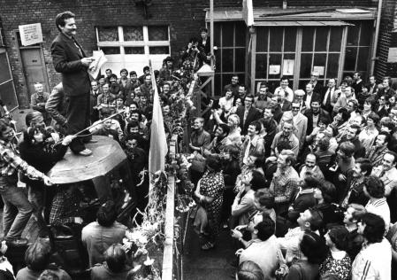 Lech Walesa, durante la huelga del astillero Lenin de Gdansk de 1980