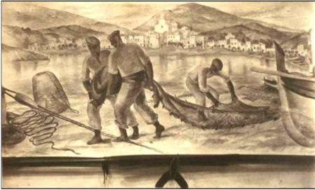 Dibujo de la cala de Cadaqués, de Francesc Fàbregas.