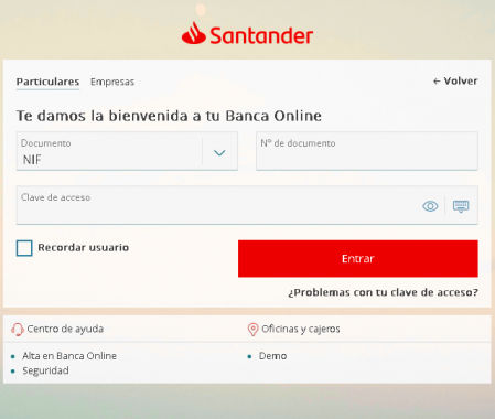 La interfaz fraudulenta del Banco Santander