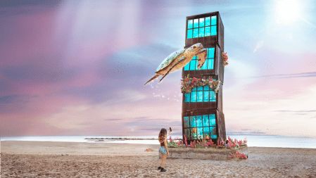 La escultura una vez se limpian los vertidos subiendo una palanca en la app