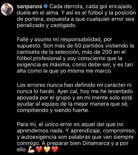 Captura del mensaje de Sandra Paños en Instagram