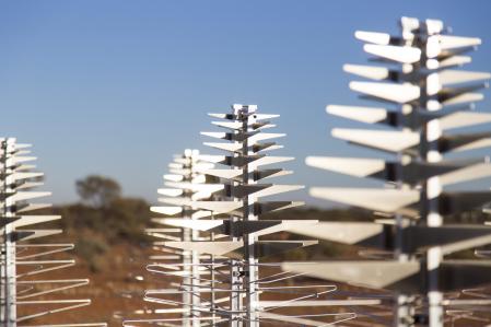 Imagen de la red de antenas de radio en SKA-low, en Australia