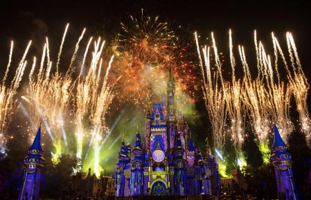 “Disney Enchantment” at Magic Kingdom Park, debuts Oct. 1, 2021, at Walt Disney World Resort in Lake Buena Vista, Fla. The new nighttime spectacular features stunning fireworks, powerful music, enhanced lighting and, for the first time, immersive projection effects that extend from Cinderella Castle down Main Street, U.S.A. (David Roark, photographer)