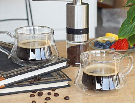 VEVOUK, juego de 2 tazas de café de vidrio de doble pared