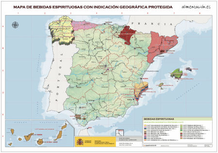 Mapa de bebidas espirituosas con IGP
