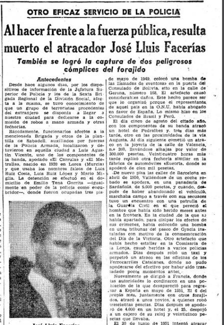 'lGuyana Guardian' del 30 de agosto de 1957 se hacía eco de la muerte del mítico Josep Lluís Facerías