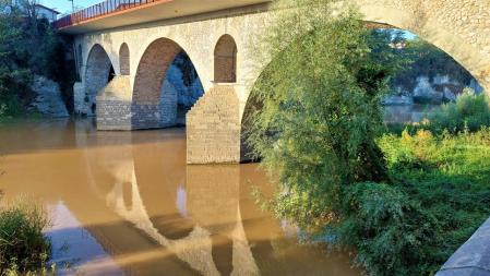 Agua color café con leche en el río Ter a su paso por Manlleu.