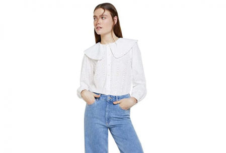 Springfield camisa de manga larga con bordado suizo y cuello bebé.