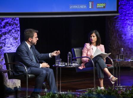 El president Pere Aragonès, durante el Foro de Vanguardia celebrado este jueves en la Pedrera de Barcelona