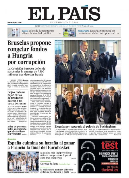 Portada de El País de este lunes