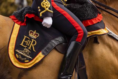 Un guardia de la Real Artillería de Caballería se sienta en un caballo durante el servicio fúnebre de la reina Isabel II en el centro de Londres