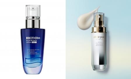 A la izquierda, Blue Retinol de Biotherm (99 euros) con 0,25 % de retinol puro, fórmula vegana y biodegradable (92%)
