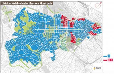 Distribución del voto en las elecciones municipales de Torrent de 2011.