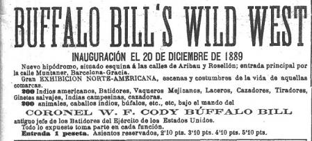 Anuncio de la presencia de Buffalo Bill en Barcelona.