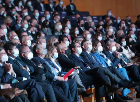 Empresarios y representantes de la sociedad civil en el V Acto Empresarial por el Corredor Mediterráneo, celebrado en Madrid.
