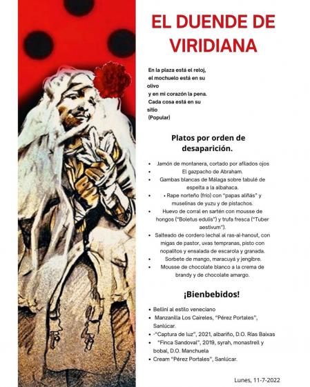 Carta del restaurante Viridiana de Abraham García