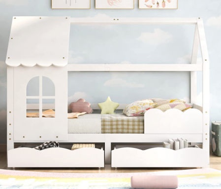 Cama-casita infantil con 2 cajones