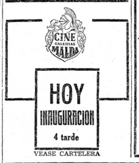 Anuncio de la inauguración de los Cines Maldà.