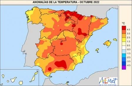 Anomalías térmicas en el mes de octubre 2022.