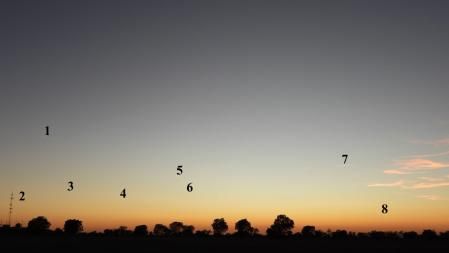 La posición de las estelas señalizada.