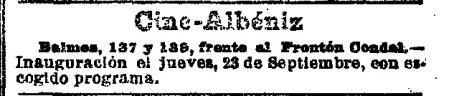 Anuncio de la inauguración del Cine Albéniz.