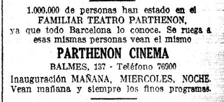 Anuncio del Parthenon Cinema.