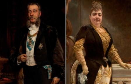 José de Murga y Raimunda Ossorio, marqueses de Linares, por Francisco Pradilla